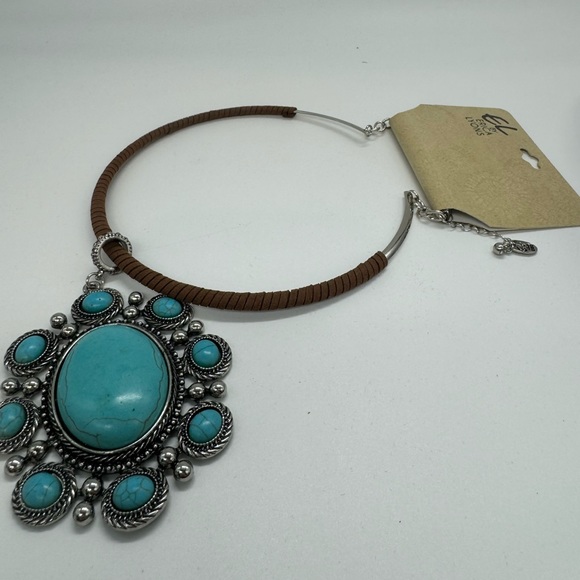 EL by Erica Lyons Turquoise Brown Leather Wrapped Collar Necklace - Picture 2 of 4